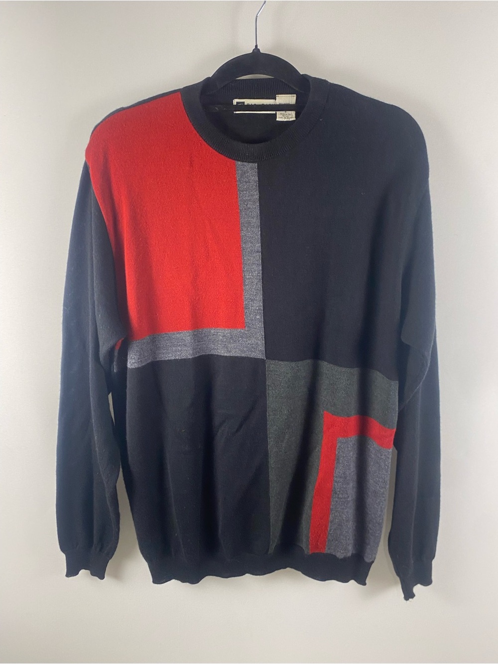 Bachrach Color Block Wool Italian Sweater Size L